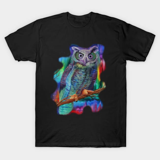 Tribal Colorful rainbow Owl Print Watercolor painting T-Shirt by starchildsdesigns